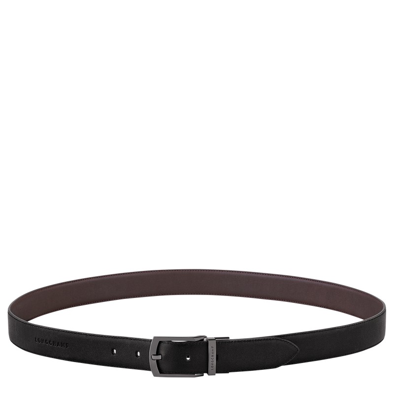 Black/Mocha Longchamp sur Seine - Leather Men Belts | 035971DHB