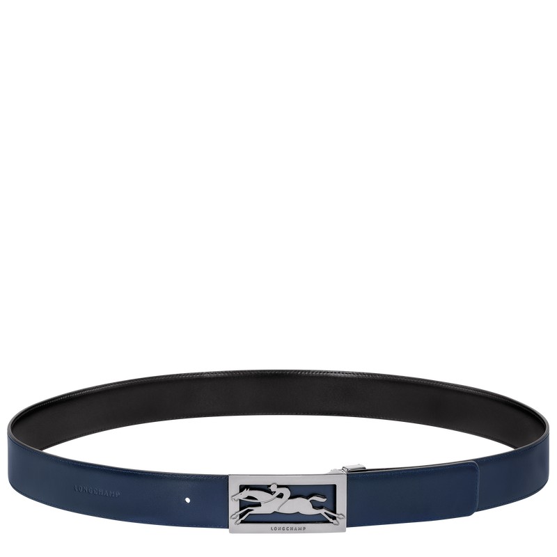 Black/Navy Longchamp Delta Box - Leather Men Belts | 563491HUM