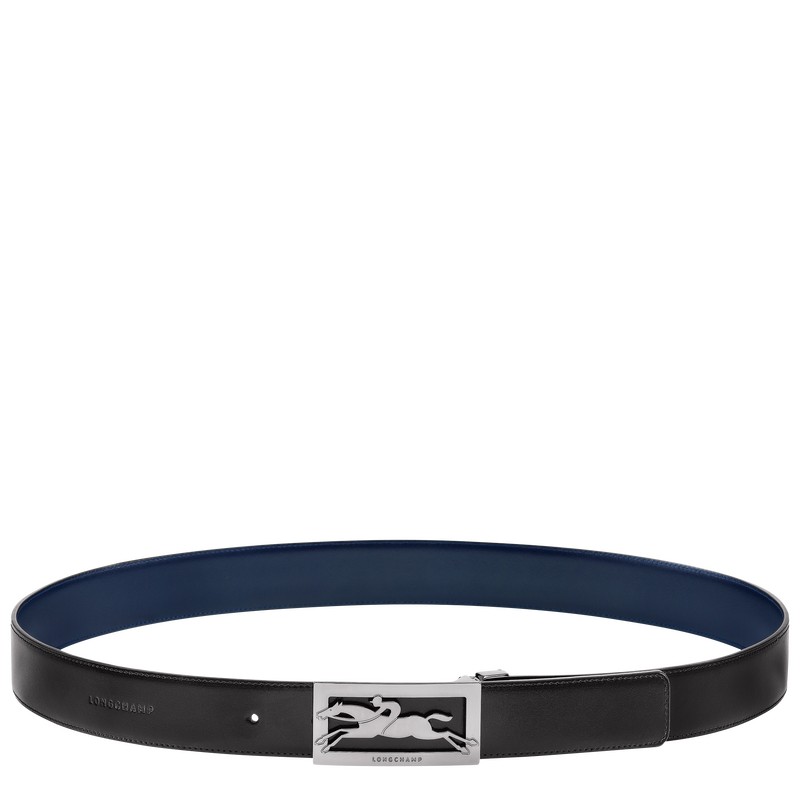 Black/Navy Longchamp Delta Box - Leather Men Belts | 563491HUM