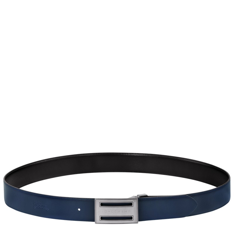 Black/Navy Longchamp Delta Box - Leather Men Belts | 691805NWT