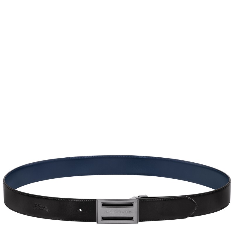 Black/Navy Longchamp Delta Box - Leather Men Belts | 691805NWT