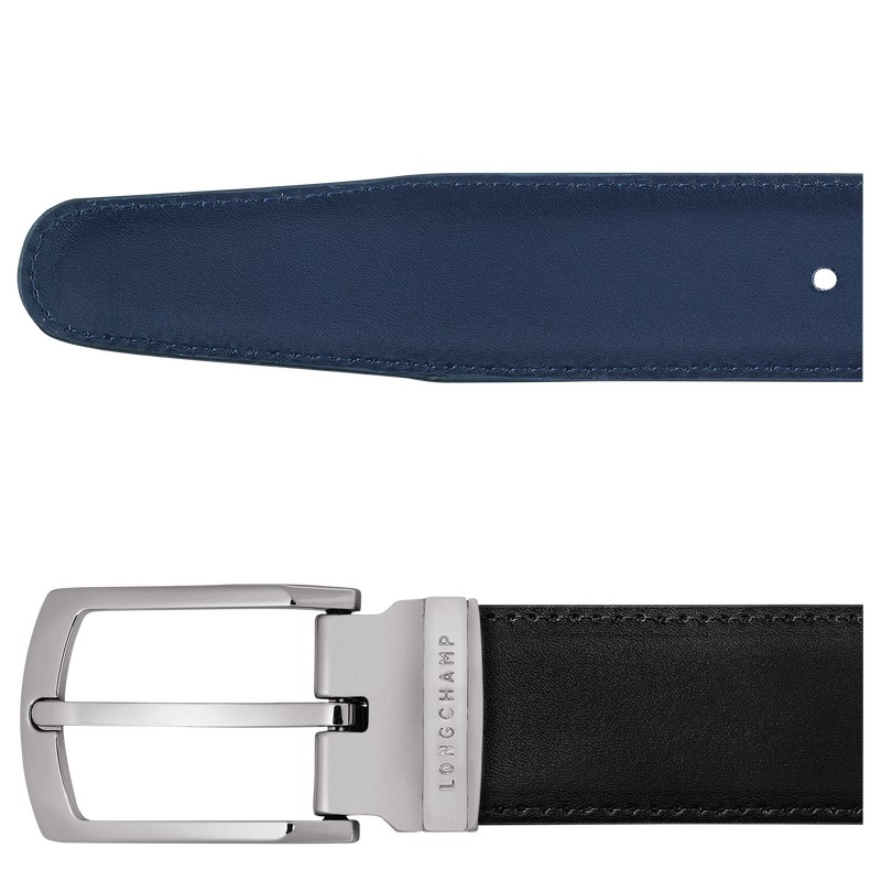 Black/Navy Longchamp Delta Box - Leather Men Belts | 194630DMT