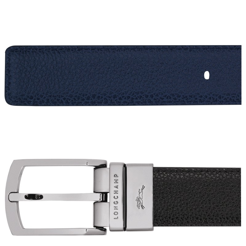 Black/Navy Longchamp Le Foulonné - Leather Men Belts | 632017KWS