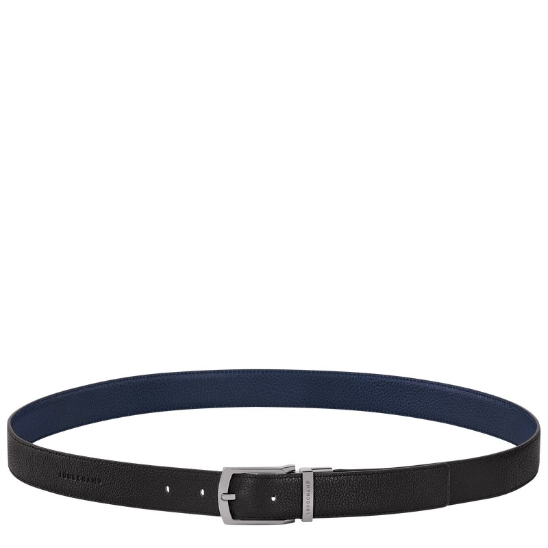 Black/Navy Longchamp Le Foulonné - Leather Men Belts | 632017KWS