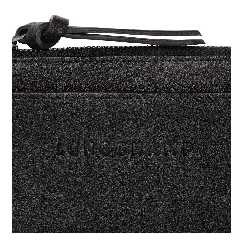 Black Longchamp 3D Card holder - Leather Women Cardholders & Coin purses | 814235RVA