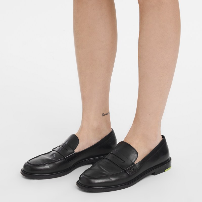 Black Longchamp Au Sultan Loafer - Leather Women Loafers | 513876MPD