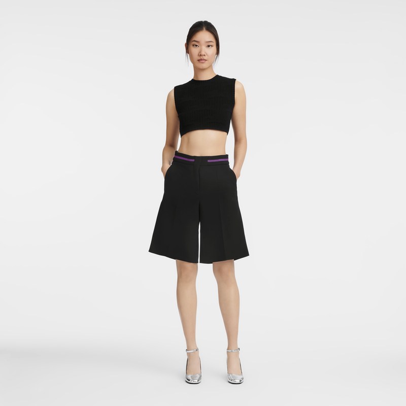 Black Longchamp Bermuda shorts - Double faced Women Trousers & shorts | 724961FRI