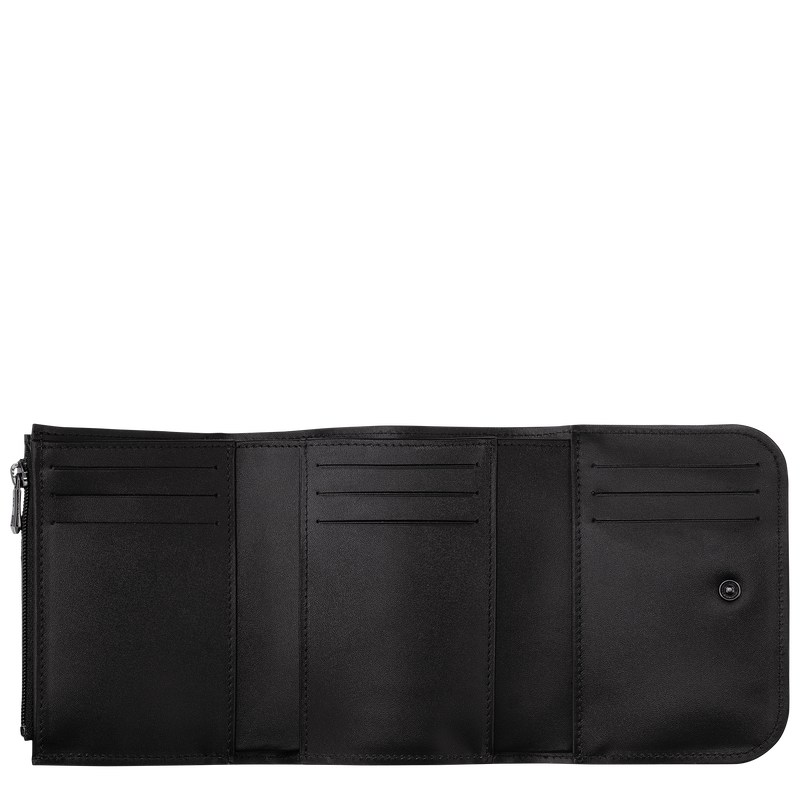 Black Longchamp Box-Trot - Leather Women Wallets | 374962PQH