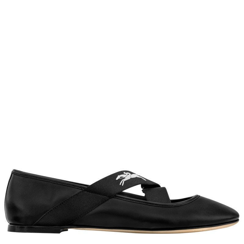 Black Longchamp Energy - Leather Women Ballerina Flats | 109623XFD