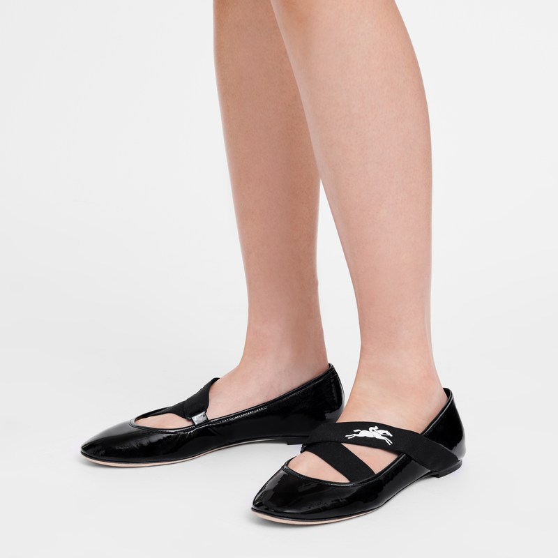 Black Longchamp Energy - Leather Women Ballerina Flats | 843157RFL