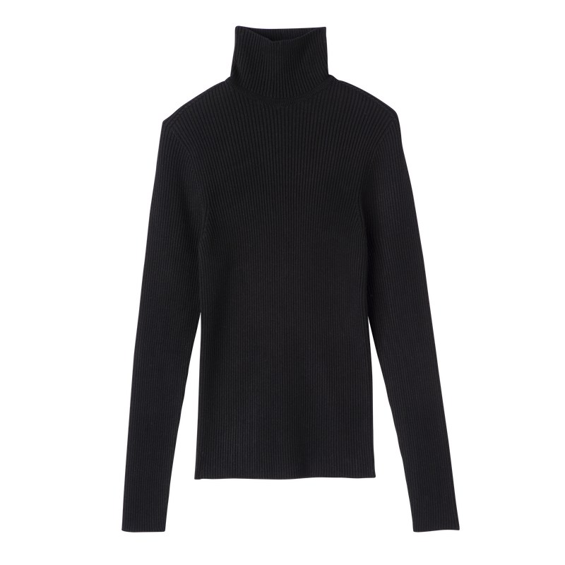 Black Longchamp High collar fitted jumper - Knit Women Tops & Blouses | 463725POE