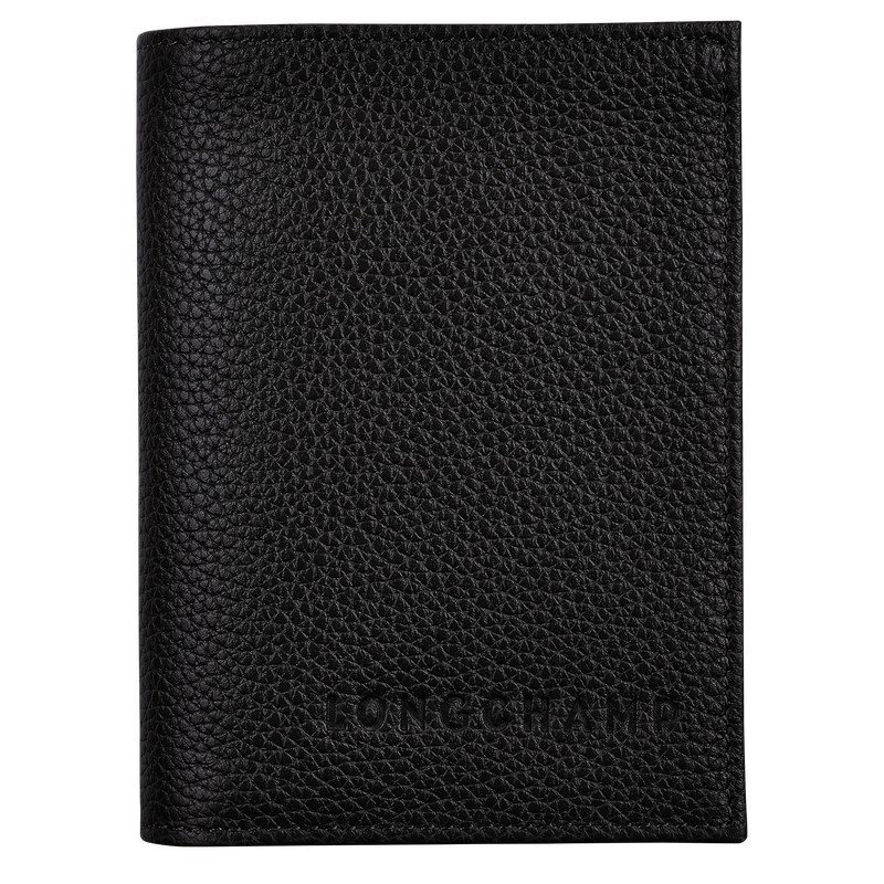 Black Longchamp Le Foulonné Card holder - Leather Women Cardholders & Coin purses | 728913WSH