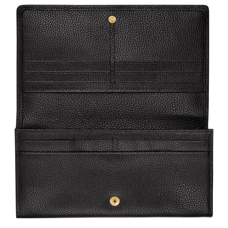 Black Longchamp Le Foulonné Continental - Leather Women Wallets | 165920OQE