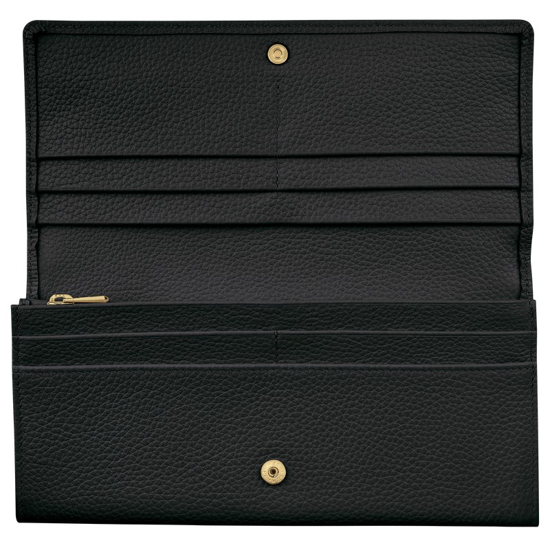 Black Longchamp Le Foulonné Continental - Leather Women Wallets | 603218QEL