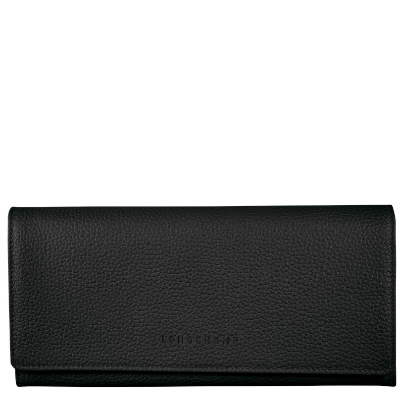 Black Longchamp Le Foulonné Continental - Leather Women Wallets | 603218QEL