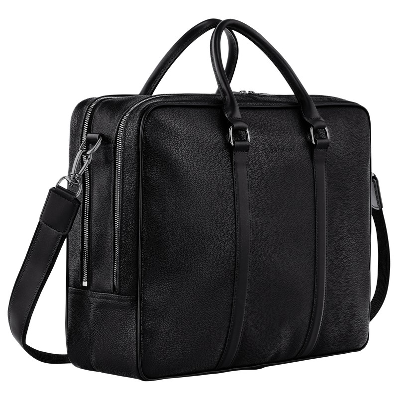 Black Longchamp Le Foulonné L - Leather Men Briefcase | 623104HVW