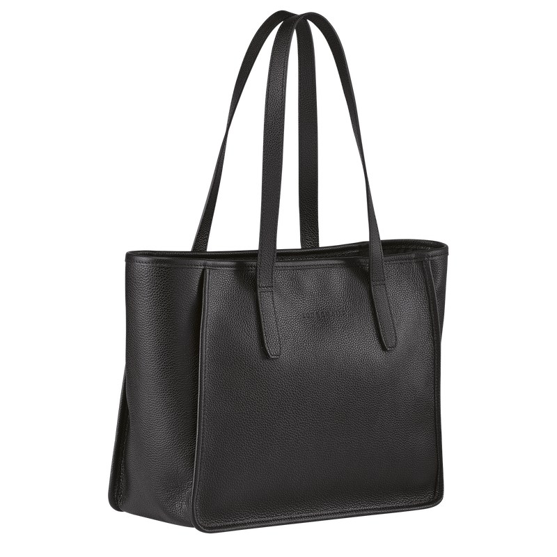 Black Longchamp Le Foulonné L - Leather Women Shoulder bags | 134872RMQ