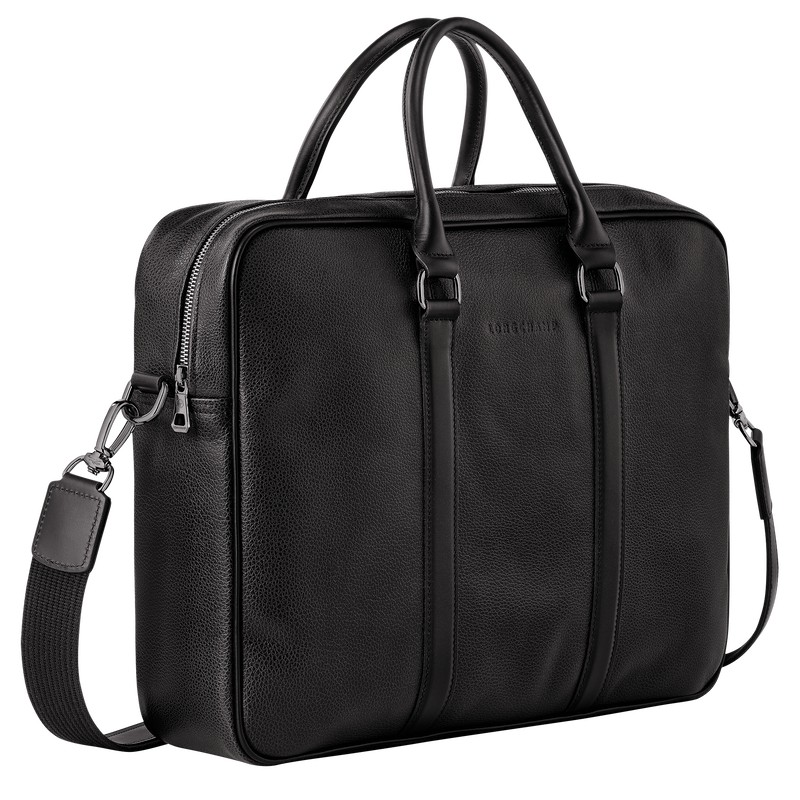 Black Longchamp Le Foulonné M - Leather Men Briefcase | 382504WNZ