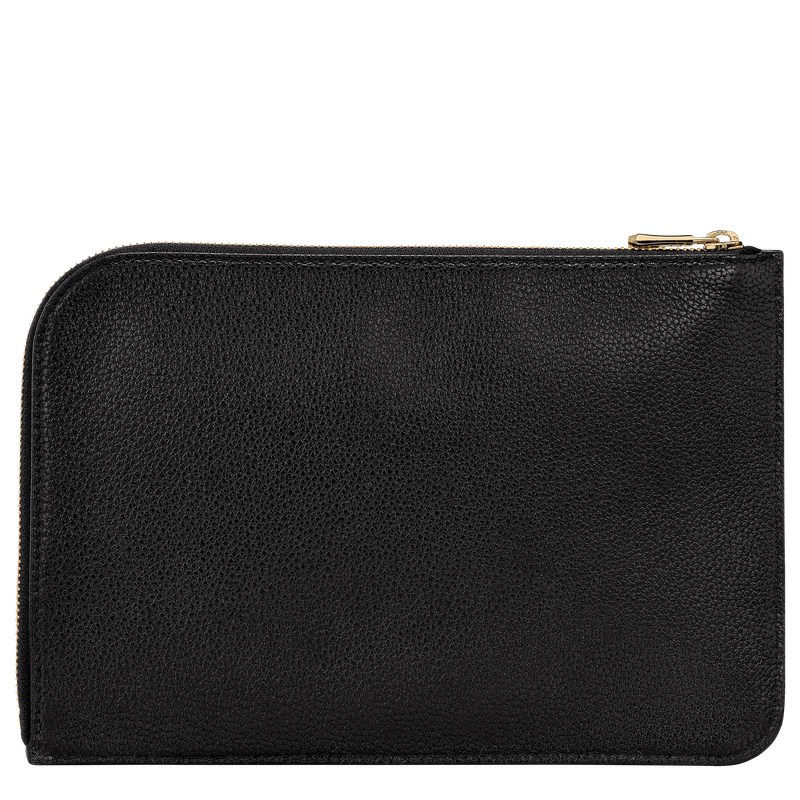 Black Longchamp Le Foulonné Pouch - Leather Women Pouches & Cases | 219546JAC