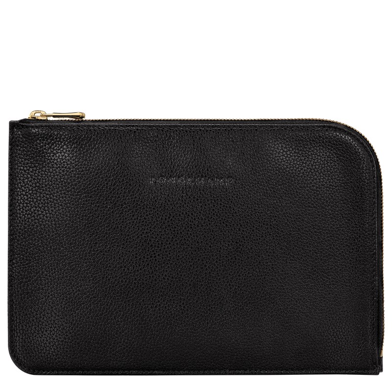 Black Longchamp Le Foulonné Pouch - Leather Women Pouches & Cases | 219546JAC