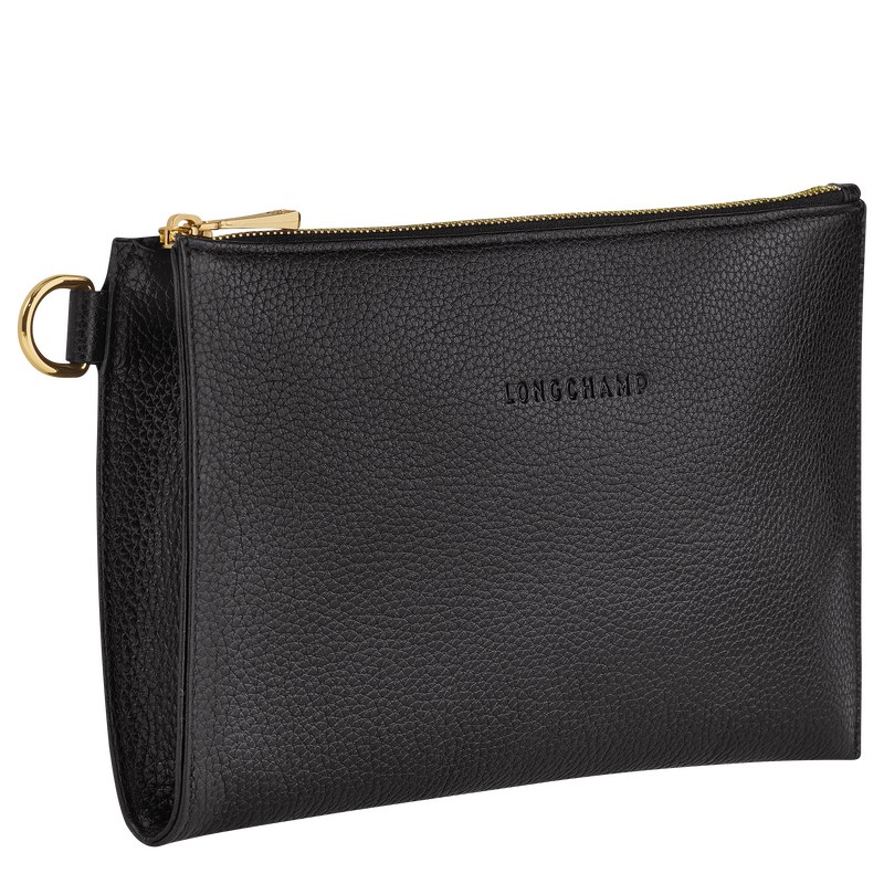 Black Longchamp Le Foulonné Pouch - Leather Women Pouches & Cases | 237960IAT