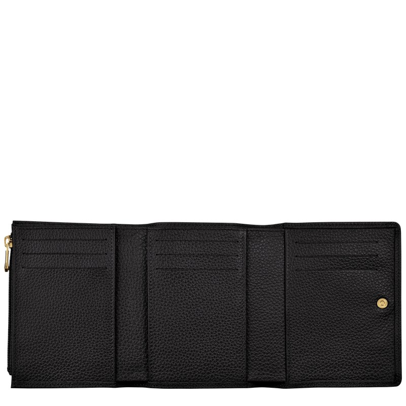 Black Longchamp Le Foulonné - Leather Women Wallets | 168745DVP