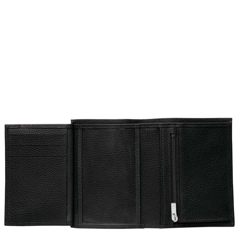 Black Longchamp Le Foulonné - Leather Women Wallets | 504389ICA