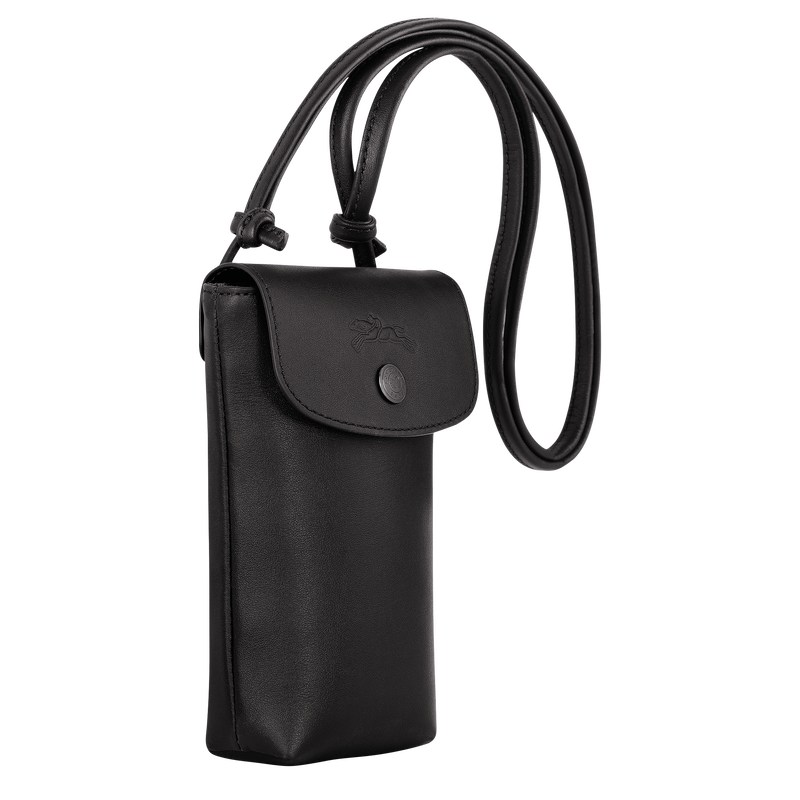 Black Longchamp Le Pliage Xtra Phone case with leather lace - Leather Women Pouches & Cases | 857916VKM