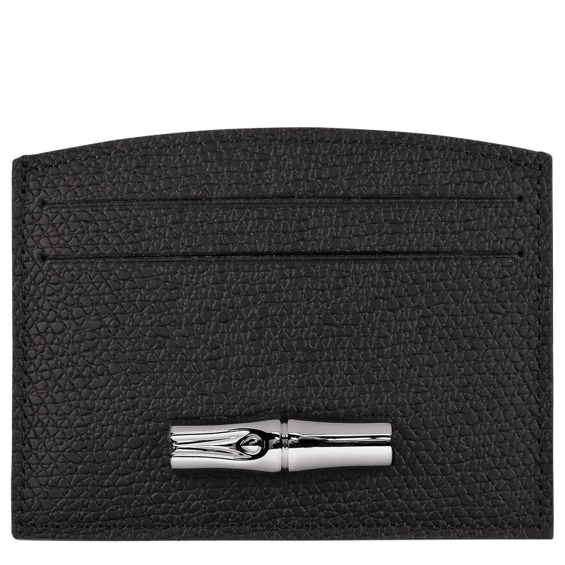 Black Longchamp Le Roseau Card holder - Leather Women Cardholders & Coin purses | 285631DOJ