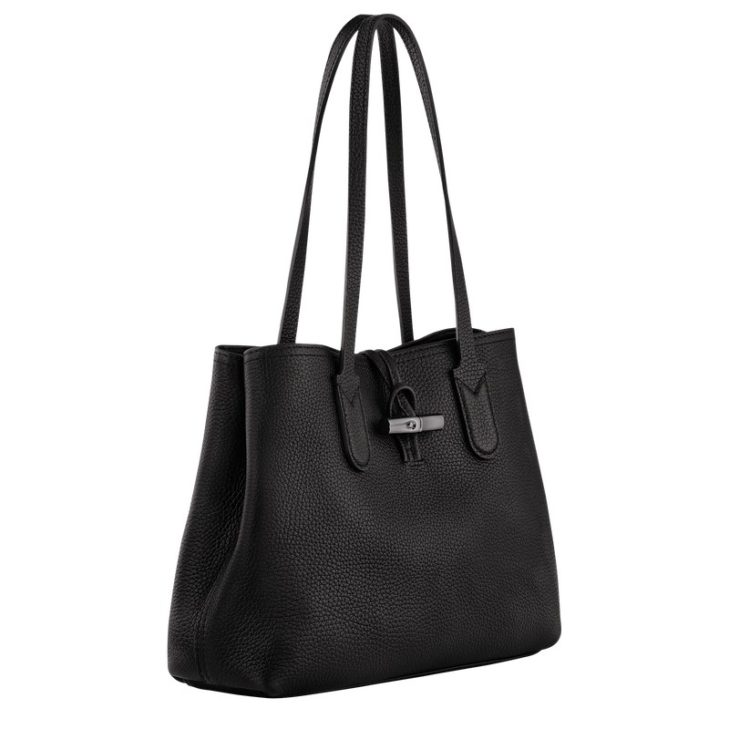 Black Longchamp Le Roseau Essential M - Leather Women Shoulder bags | 064739FRQ