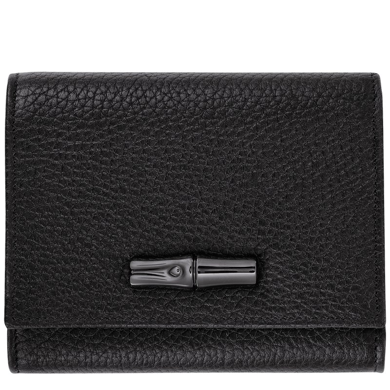 Black Longchamp Le Roseau Essential - Leather Women Wallets | 234196ODP