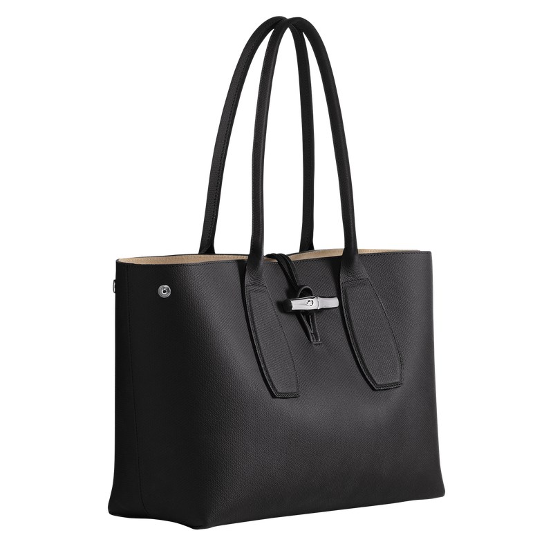 Black Longchamp Le Roseau L - Leather Women Shoulder bags | 189405XMO