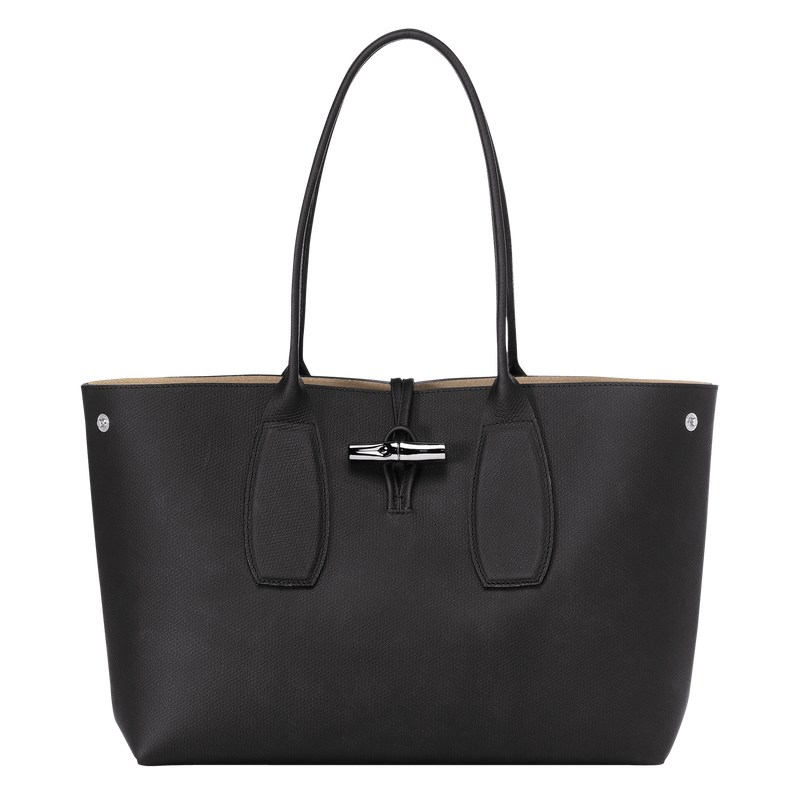 Black Longchamp Le Roseau L - Leather Women Shoulder bags | 189405XMO