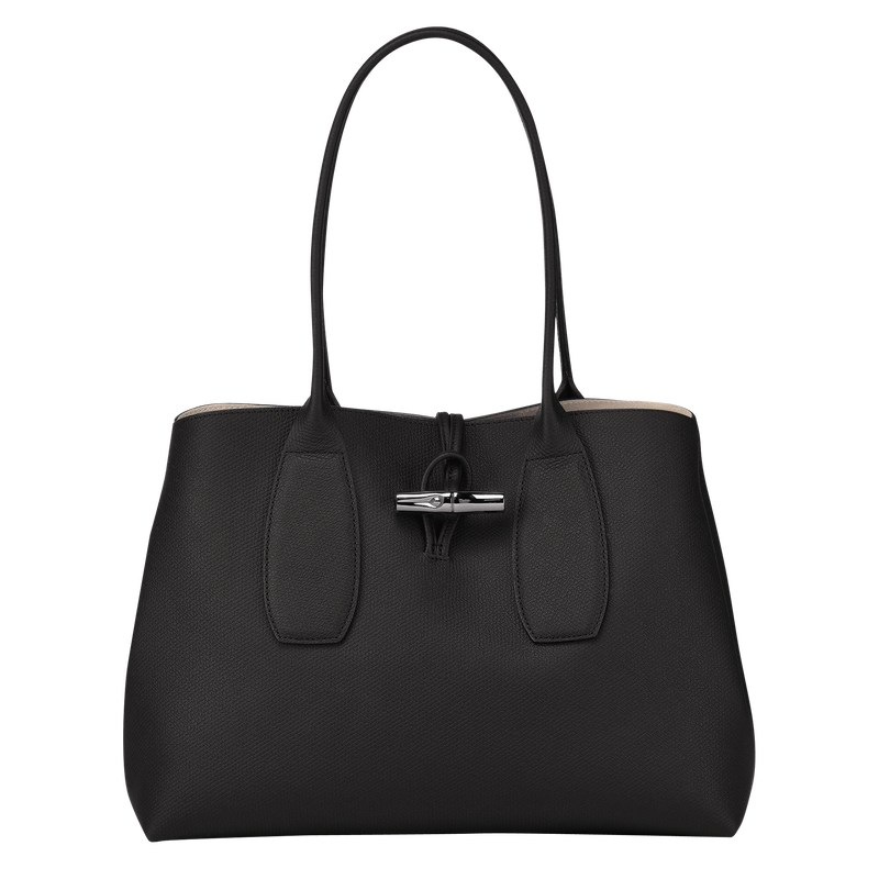 Black Longchamp Le Roseau L - Leather Women Shoulder bags | 189405XMO