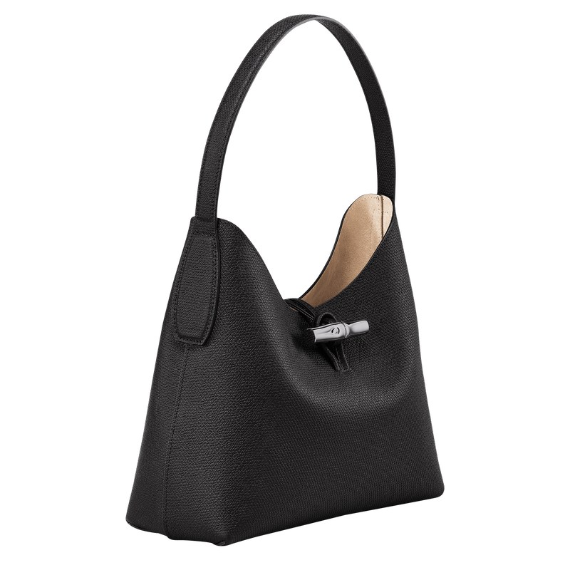 Black Longchamp Le Roseau M Hobo - Leather Women Shoulder bags | 603421IUB