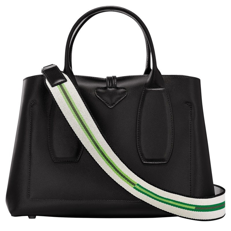 Black Longchamp Le Roseau M - Leather Women Handbags | 051893NJF