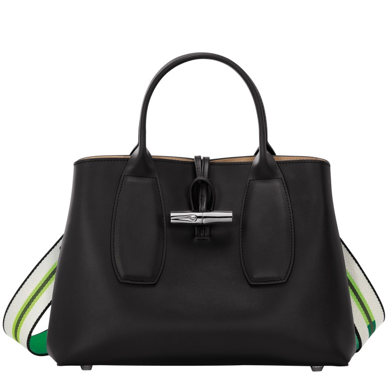 Black Longchamp Le Roseau M - Leather Women Handbags | 051893NJF