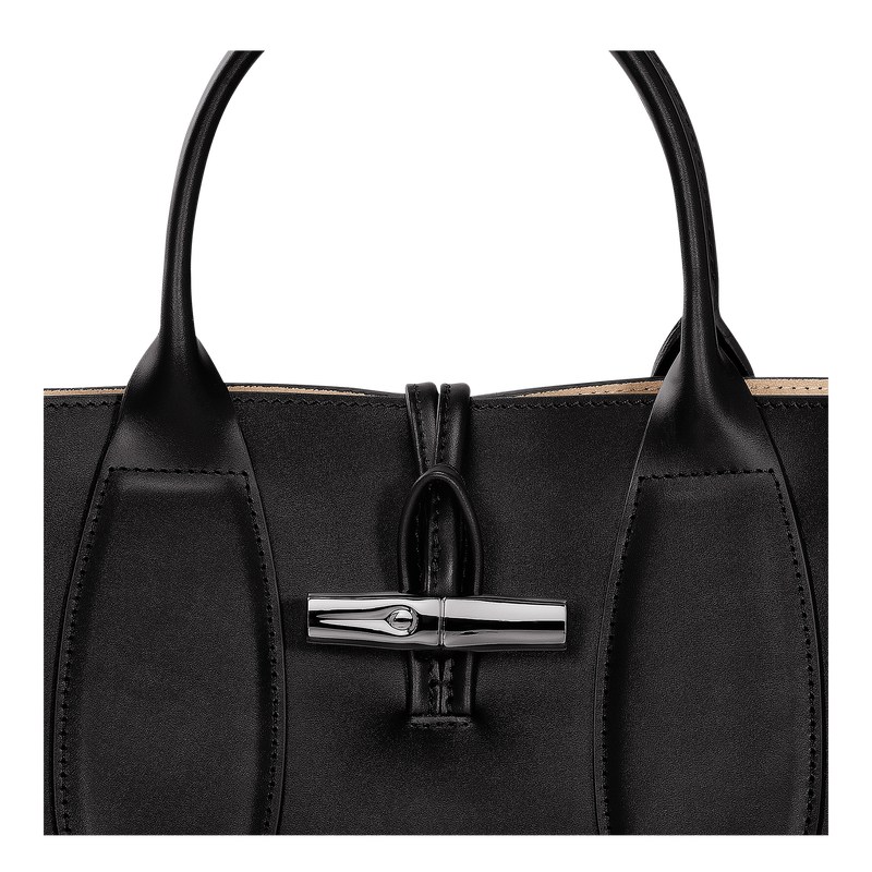 Black Longchamp Le Roseau M - Leather Women Handbags | 427589FLY