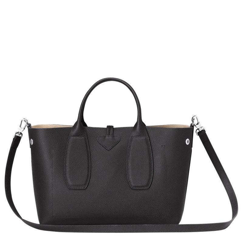 Black Longchamp Le Roseau M - Leather Women Handbags | 672591FCH