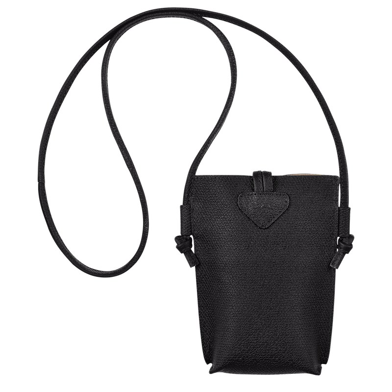 Black Longchamp Le Roseau Phone case with lace - Leather Women Pouches & Cases | 461035NMW