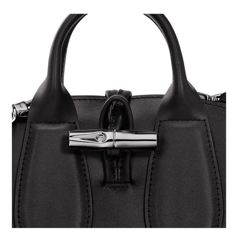 Black Longchamp Le Roseau XS - Leather Women Handbags | 768943IOR