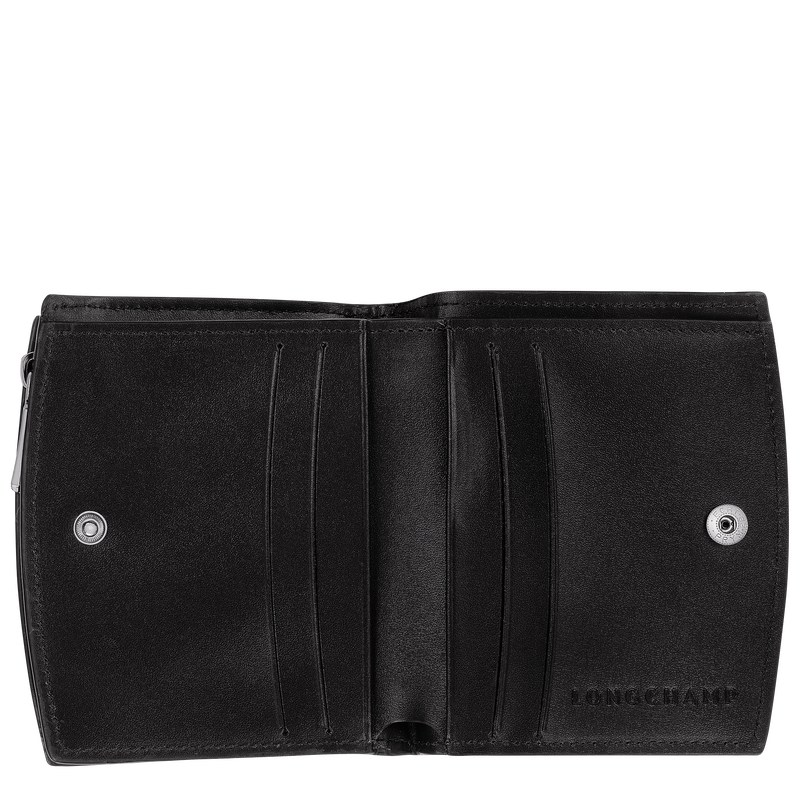 Black Longchamp Le Roseau - Leather Women Wallets | 962054SVP