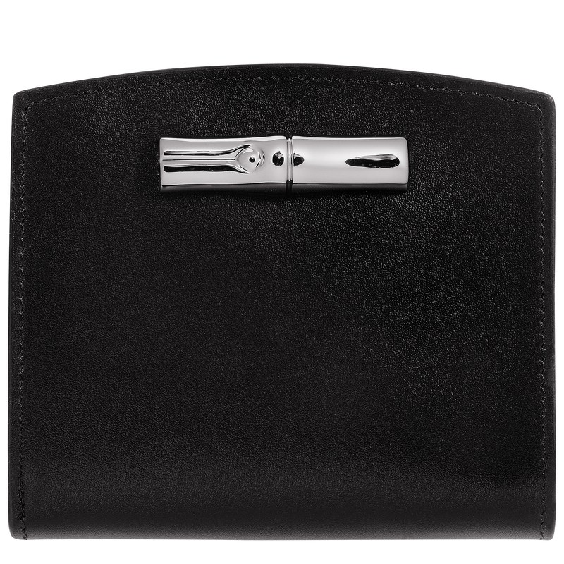 Black Longchamp Le Roseau - Leather Women Wallets | 962054SVP