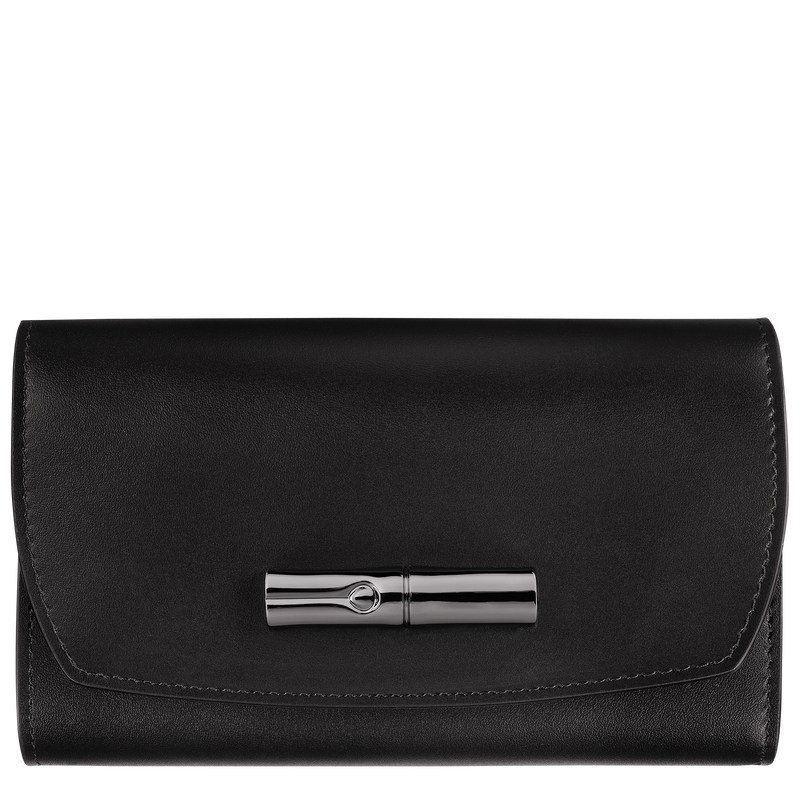 Black Longchamp Le Roseau - Leather Women Wallets | 324096EJM