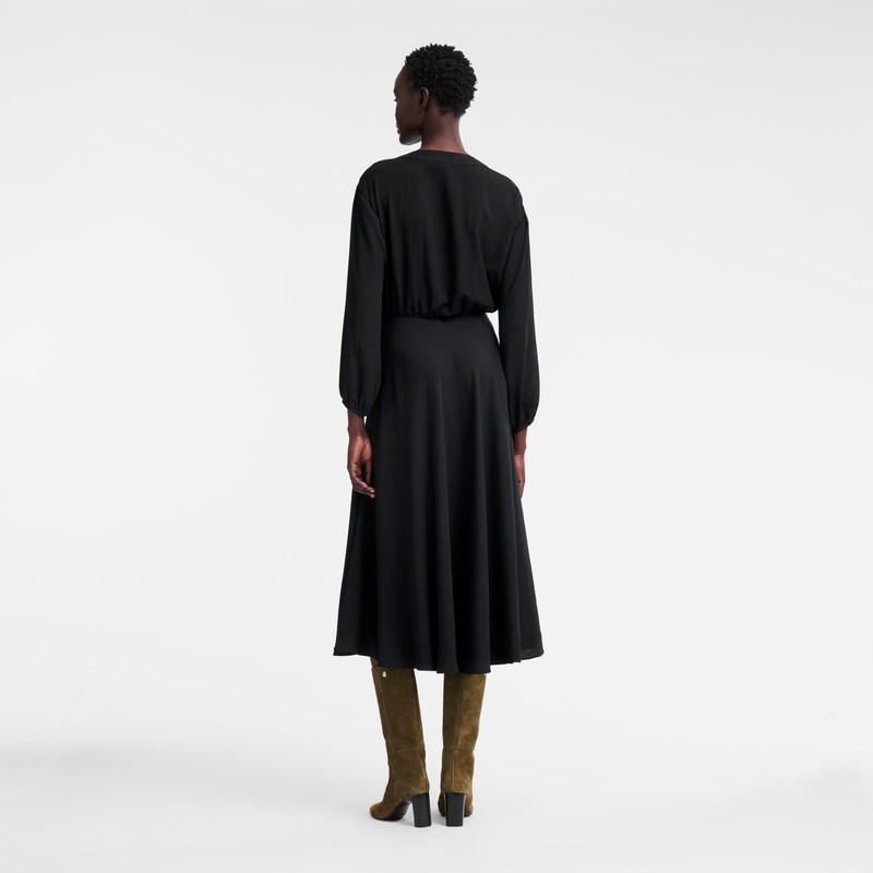 Black Longchamp Long dress - Crepe de Chine Women Dresses & Skirts | 329176EJN