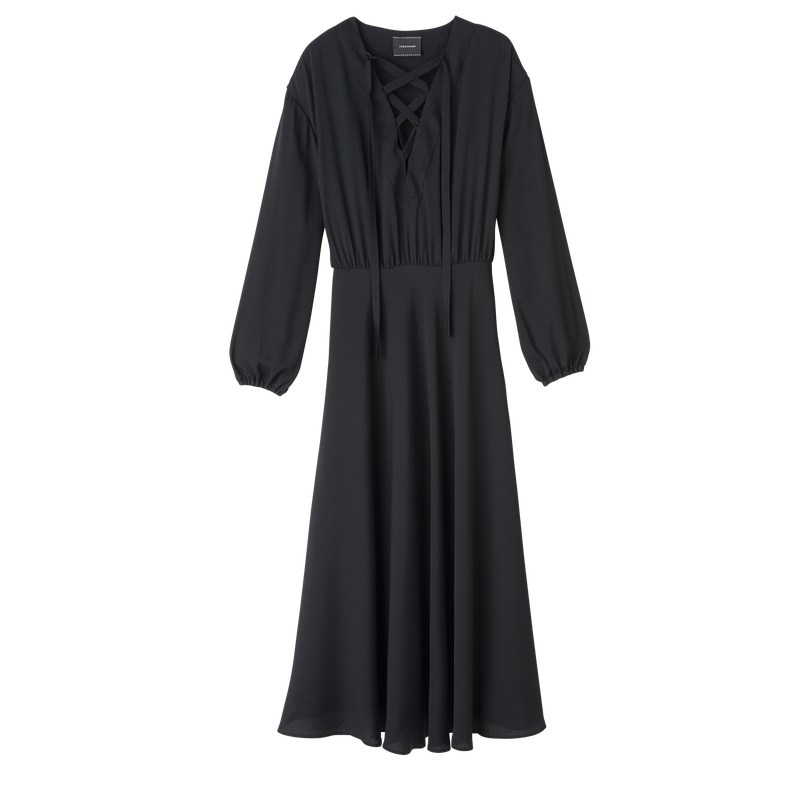 Black Longchamp Long dress - Crepe de Chine Women Dresses & Skirts | 329176EJN