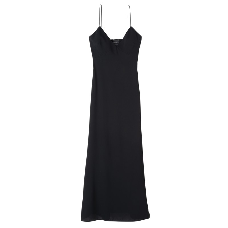 Black Longchamp Long dress - Crepe de Chine Women Dresses & Skirts | 310284RVA