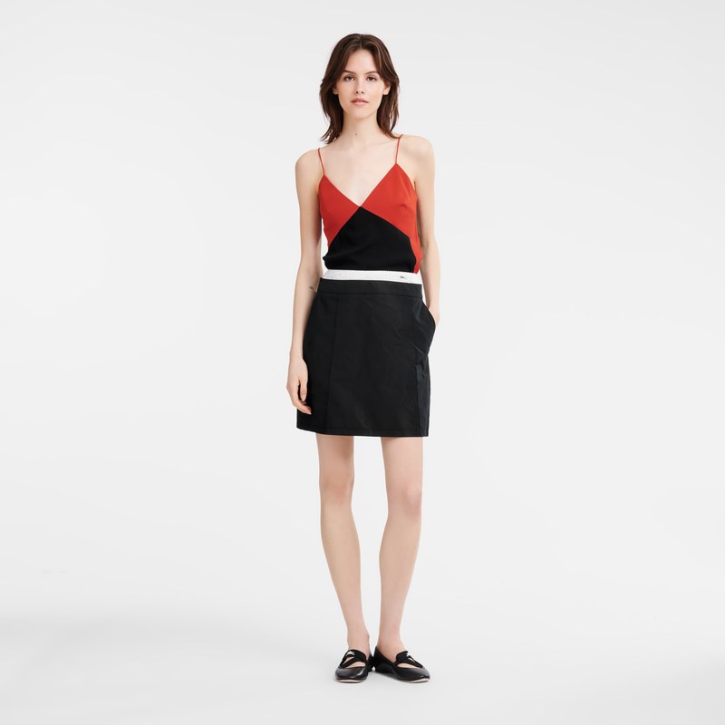 Black Longchamp Short skirt with belt patch - Technical taffeta Women Dresses & Skirts | 531067EHW