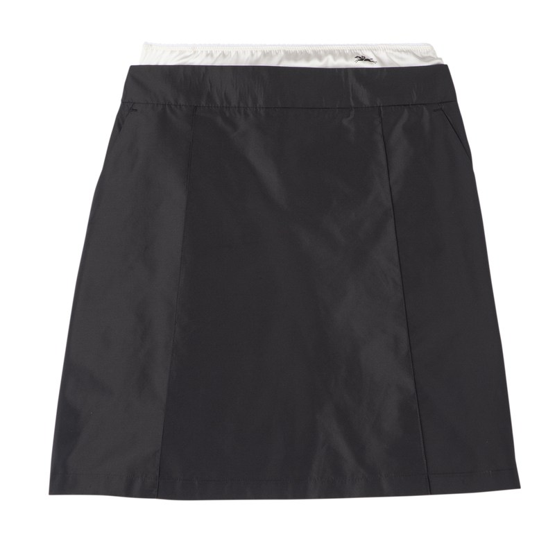 Black Longchamp Short skirt with belt patch - Technical taffeta Women Dresses & Skirts | 531067EHW