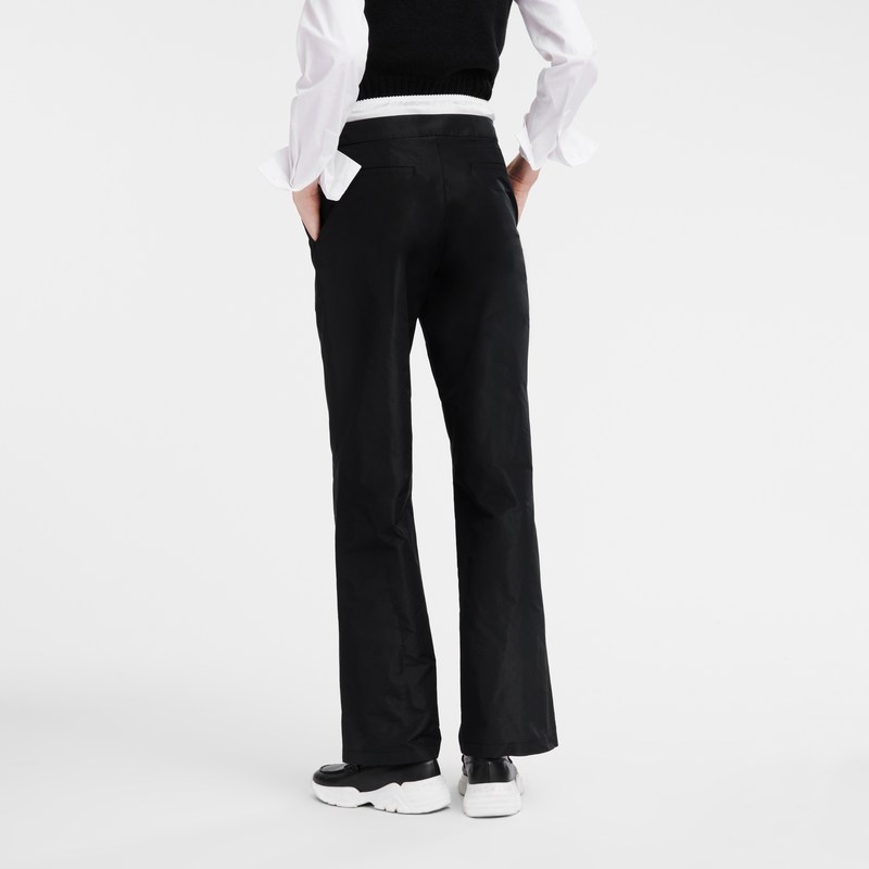 Black Longchamp Straight pants with patch - Technical taffeta Women Trousers & shorts | 921867NSH